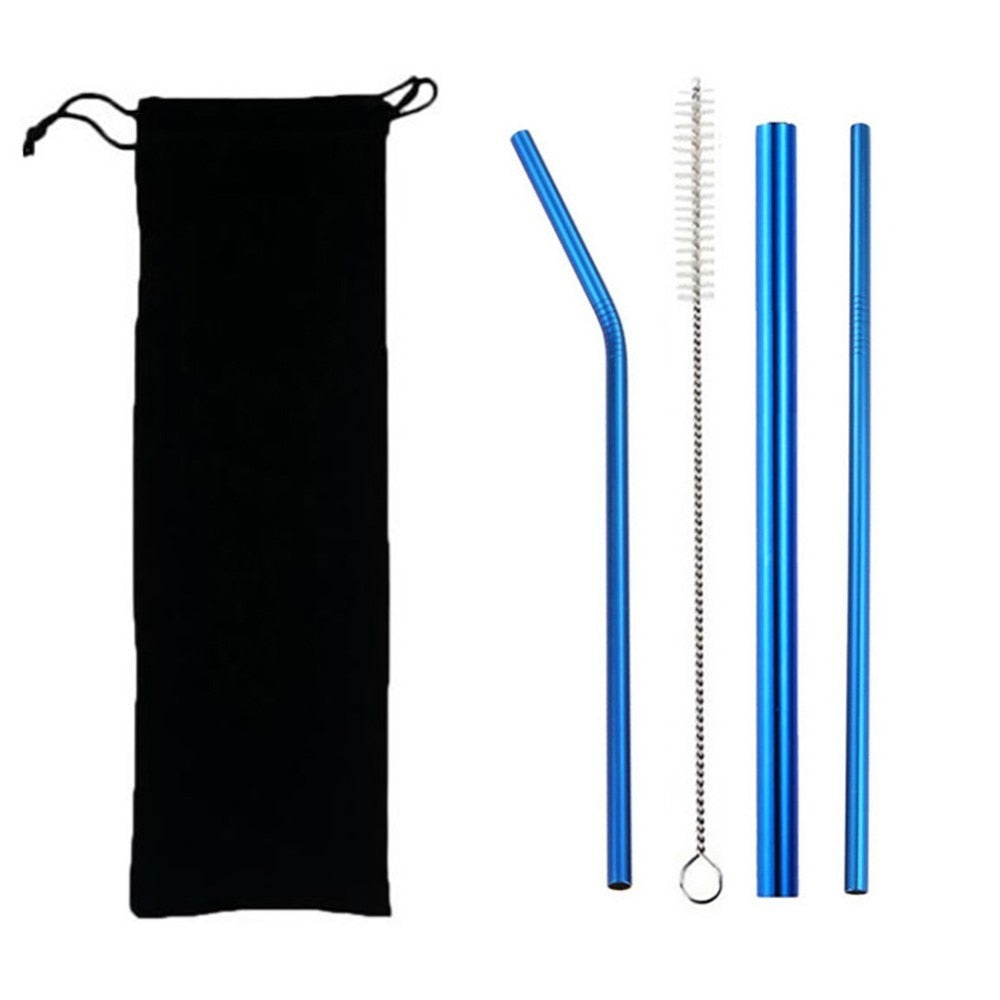 4pcs Eco Friendly Reusable Straw 304 Stainless Steel Straw Metal Smoothies Drinking Straws Set with Brush & Bag