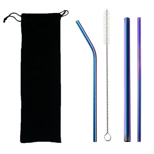 4pcs Eco Friendly Reusable Straw 304 Stainless Steel Straw Metal Smoothies Drinking Straws Set with Brush & Bag