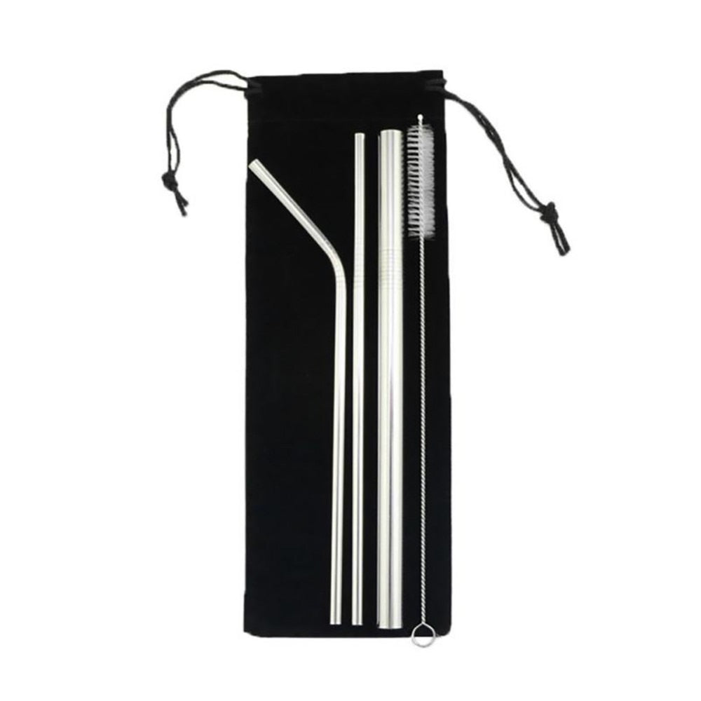 4pcs Eco Friendly Reusable Straw 304 Stainless Steel Straw Metal Smoothies Drinking Straws Set with Brush & Bag