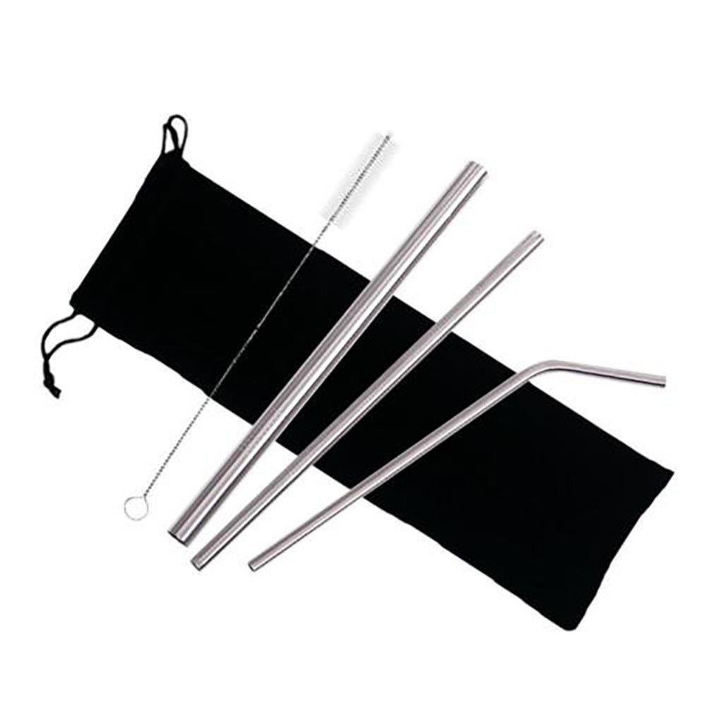 4pcs Eco Friendly Reusable Straw 304 Stainless Steel Straw Metal Smoothies Drinking Straws Set with Brush & Bag